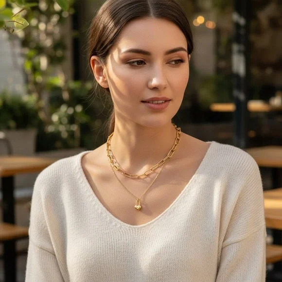 18K Gold Plated Layering Heart Lock Pendant Necklace - Picture 4 of 14